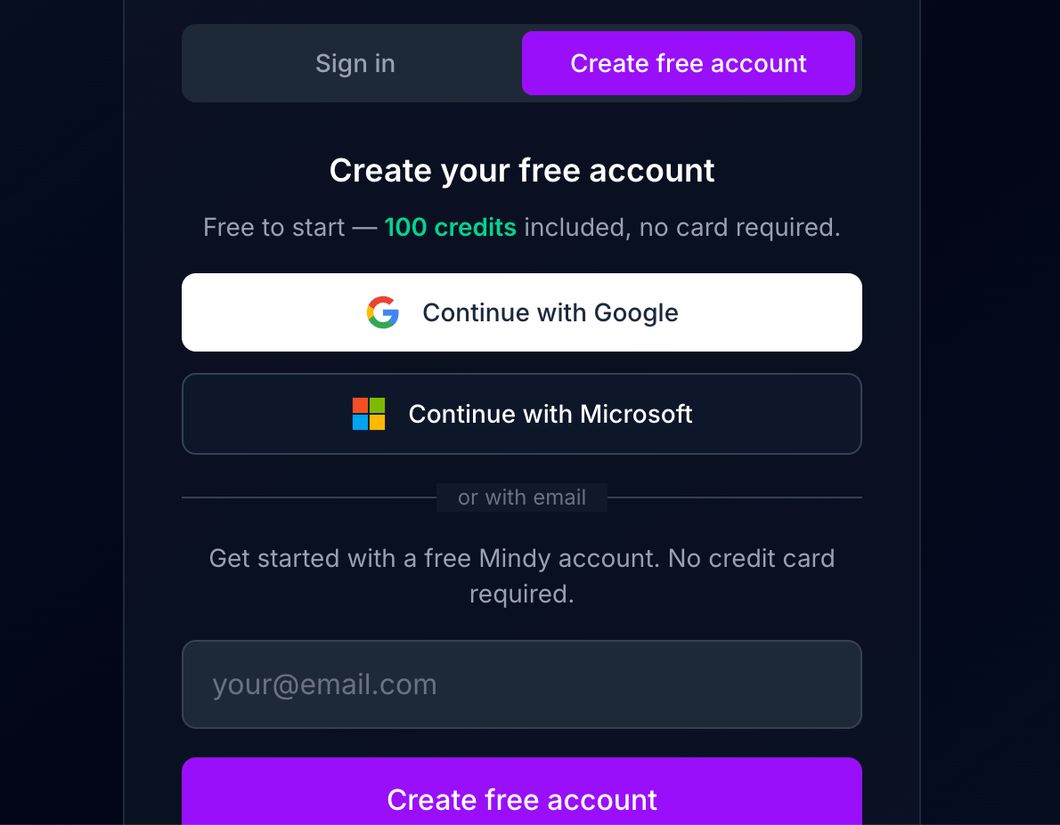 Create your free Mindy account